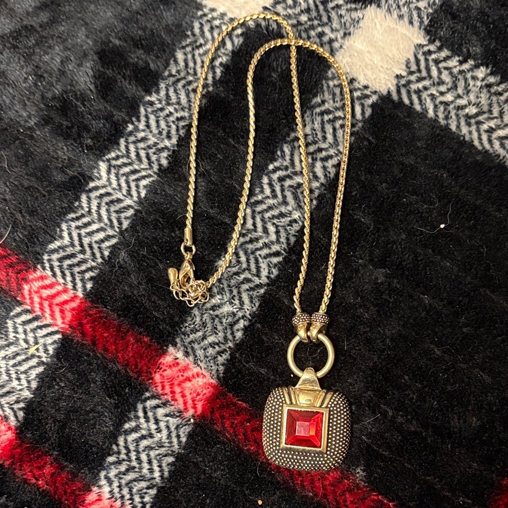 Gold Necklace with Red Pendant
